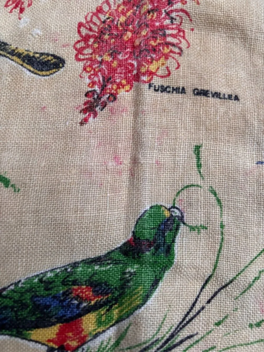 Vintage Western Australia Pure Linen Tea Towel Handprinted Czechoslovakia Flora